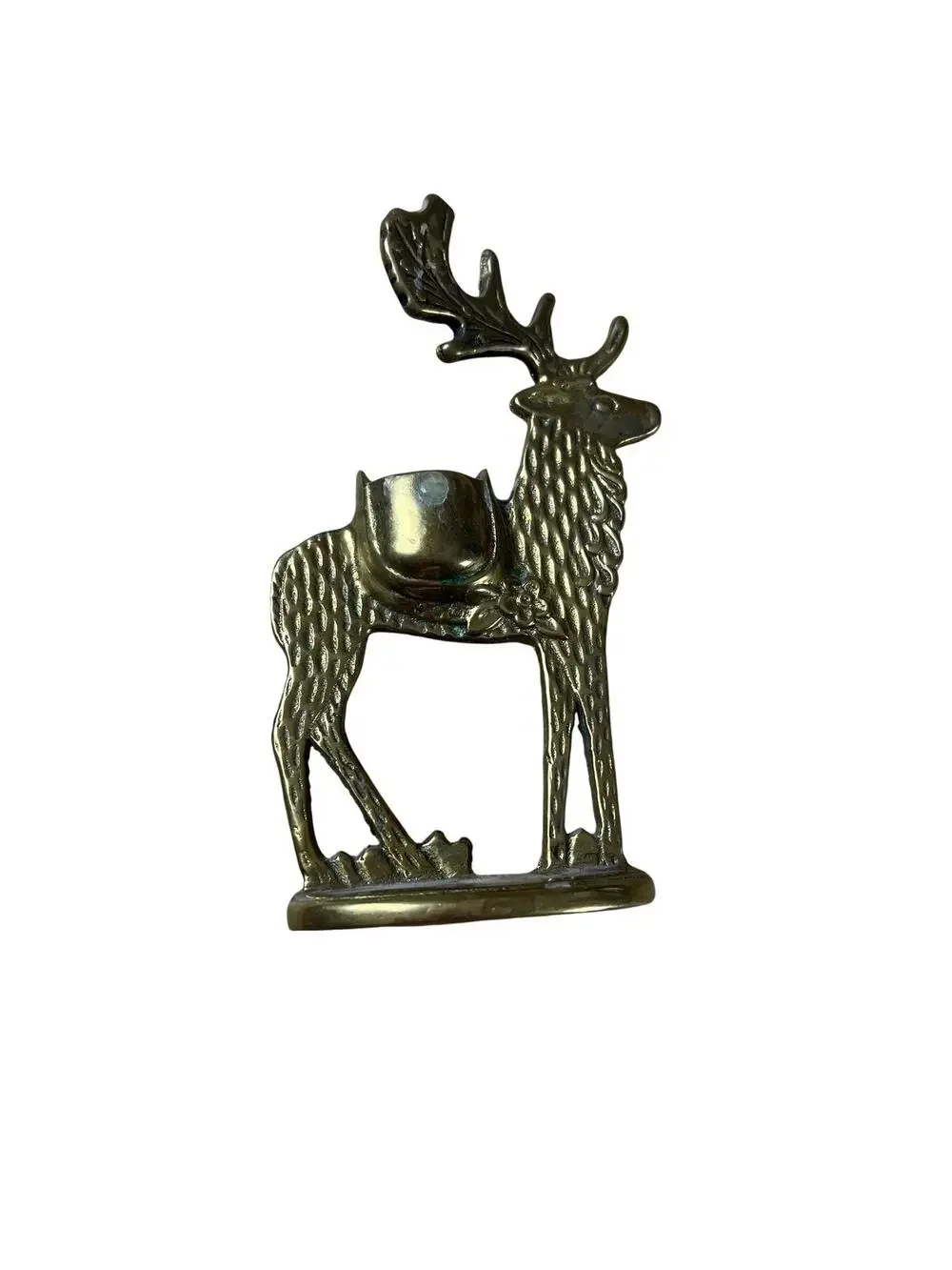 Brass Deer Reindeer Taper Candlestick Holder Small Gold Polished Metal Decor